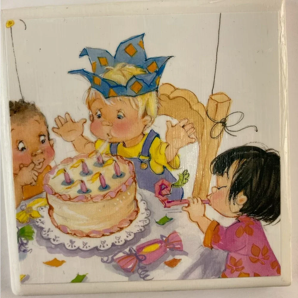 Little Blessings Ceramic Coaster Set of 6 Art Tile Handmade Decoupage